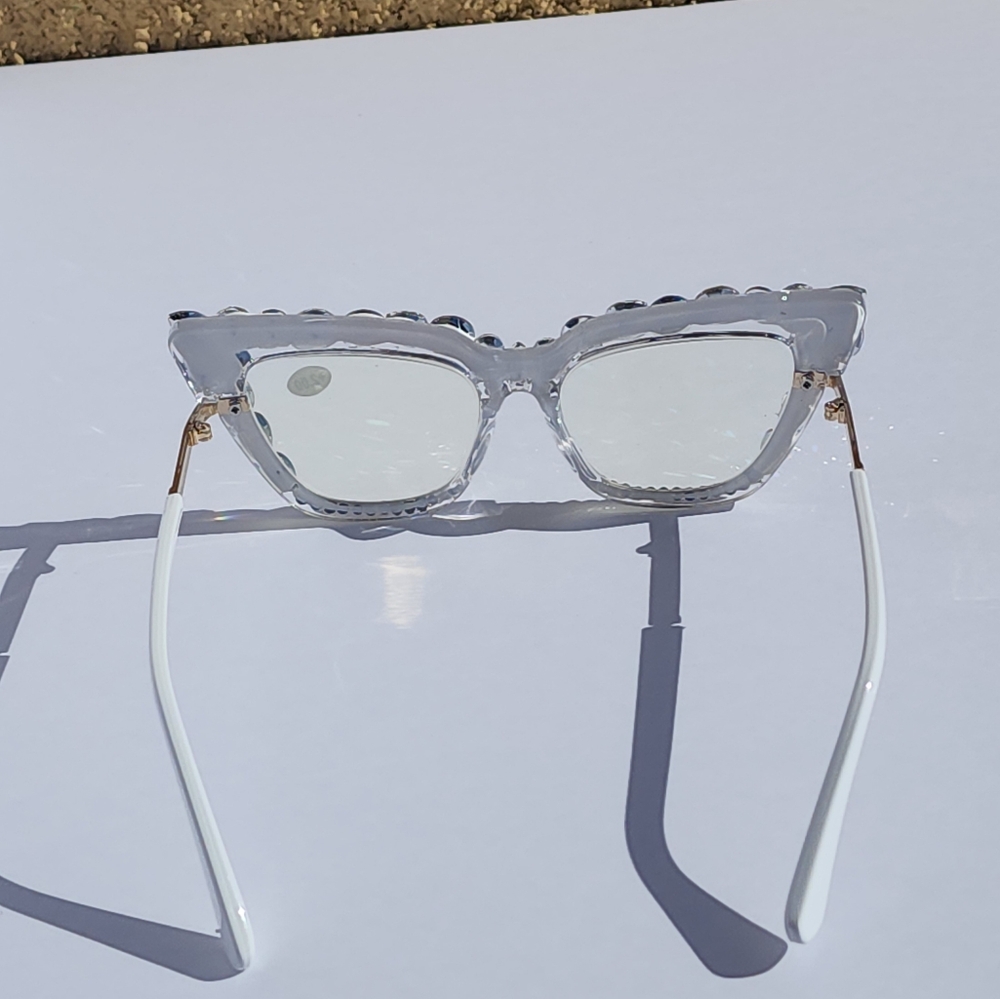 Women's Bling Cat Eye Readers Colorful Rhinestones AB Reading Glasses White+1.00 - Picture 8 of 10